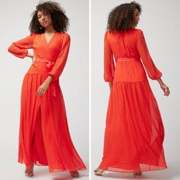 NEW White House Black Market Long-Sleeve Eyelet Maxi Dress, color blazer, size 4 - Picture 1 of 16